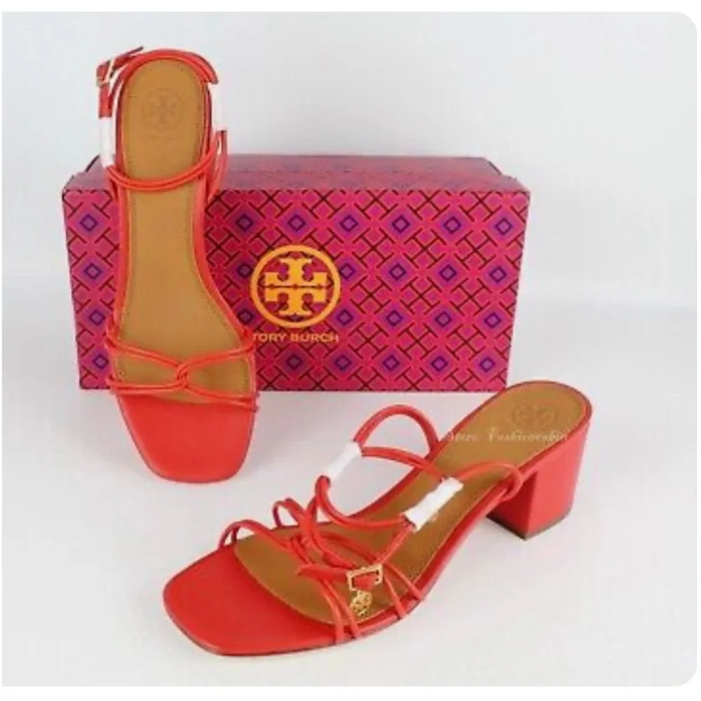 Tory Burch Red Strappy Block Heel Sandals